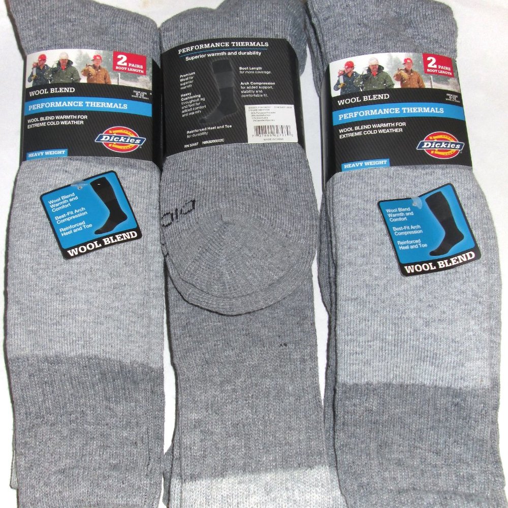 4 Pairs Mens Dickies Wool Blend Arch Compression Cushioned Over The Calf Socks